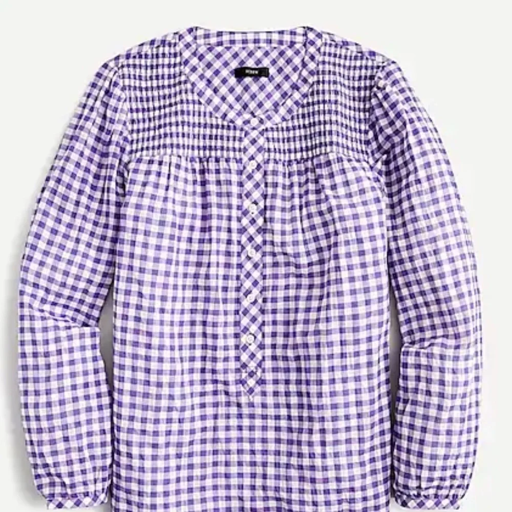 J crew new Smocked popover top in crinkle gingham‎
